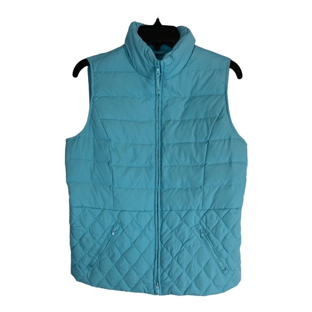 Talbots Womens Jacket Size Small Petite Teal Blue Vest Quilted Zipper